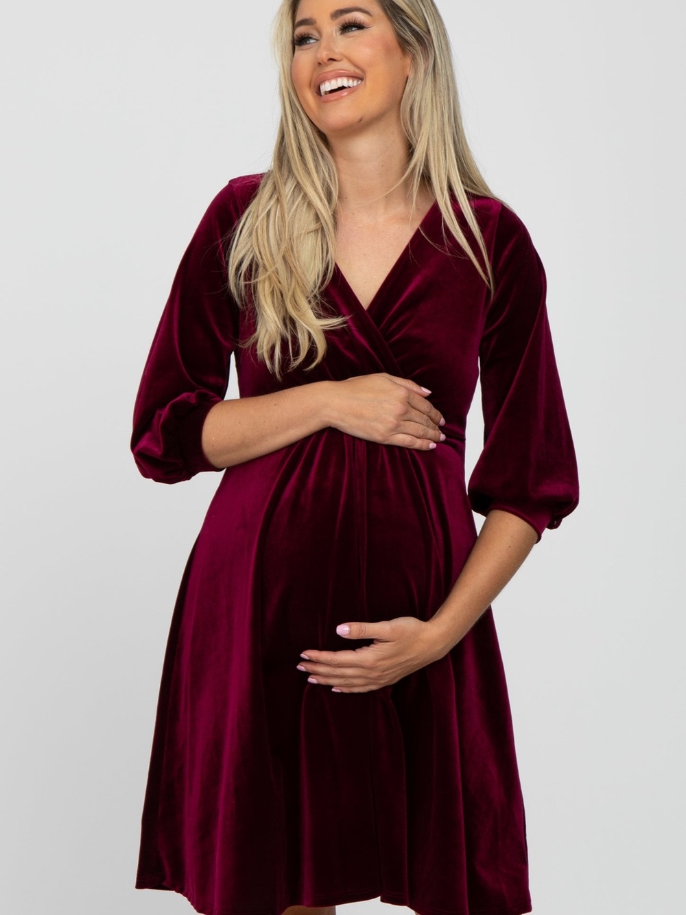 PinkBlush Velvet Wrap Maternity Dress in Deep Wine - medium